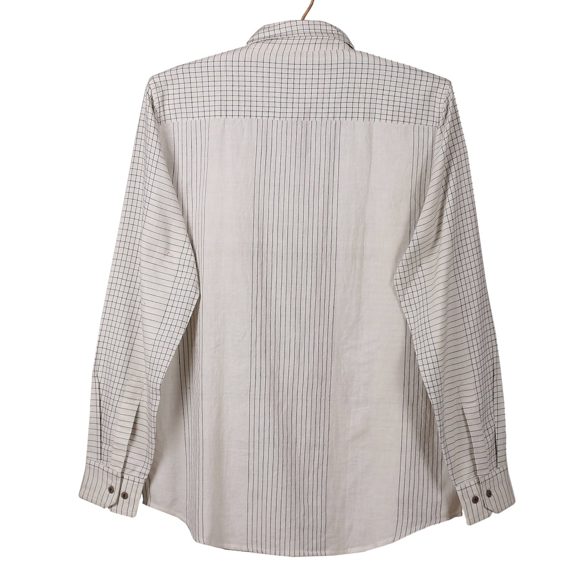 Checkered Pattern White and Black 100% Cotton Shirt for Men - Checkered Seigneur - XL