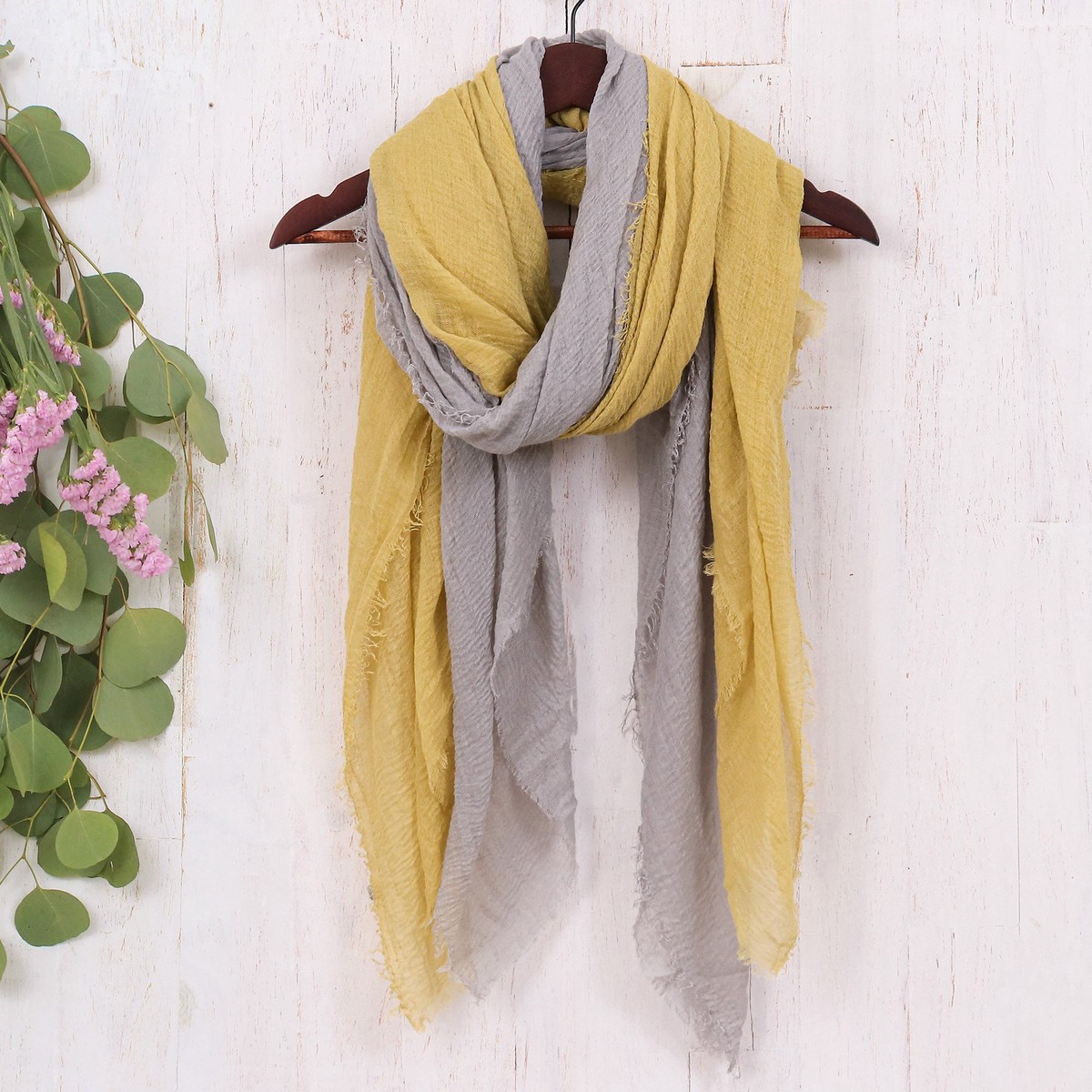 Chartreuse and Smoke Grey 2-Piece Scarf Set Made in Thailand - Refined Evening