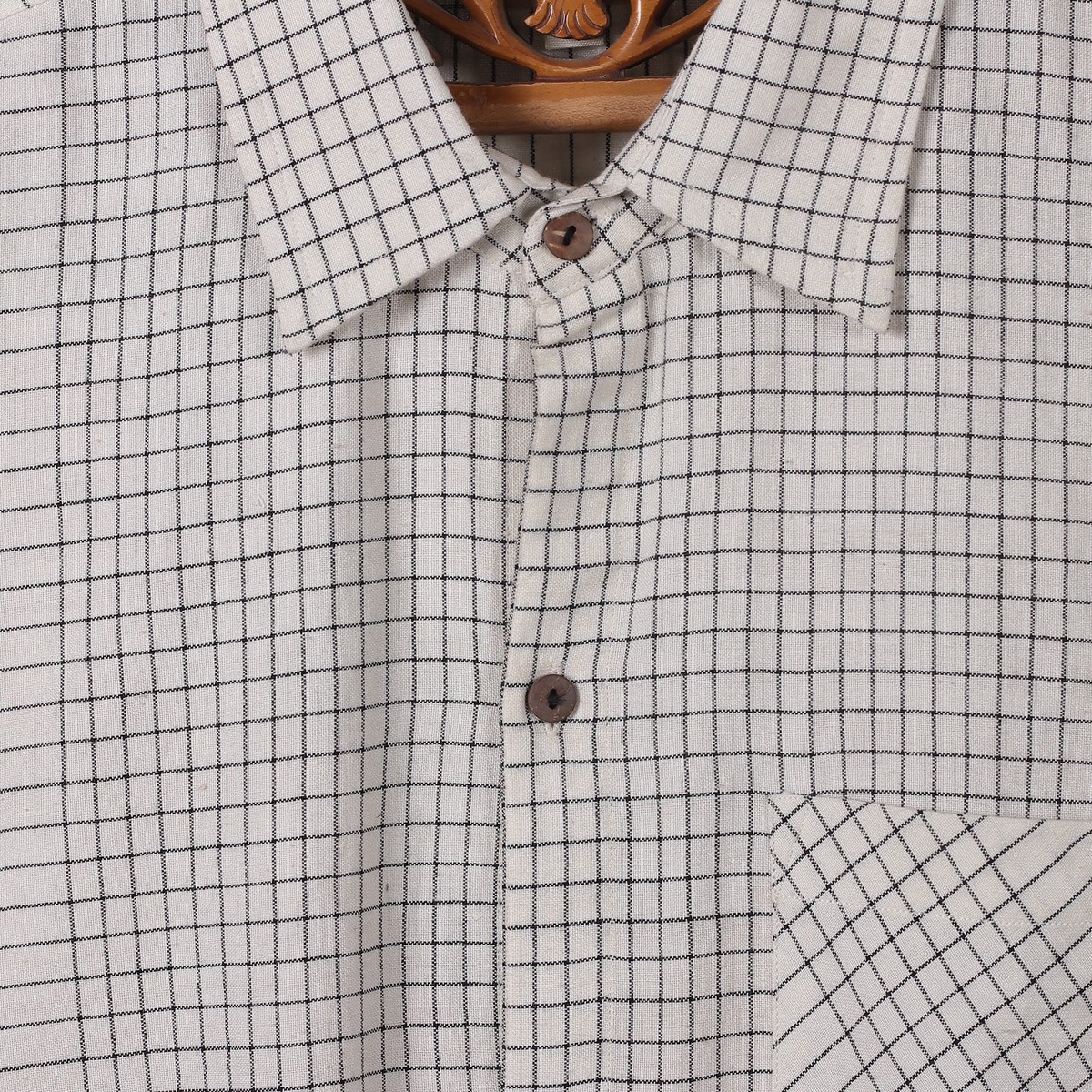 Checkered Pattern White and Black 100% Cotton Shirt for Men - Checkered Seigneur - XXL (member)