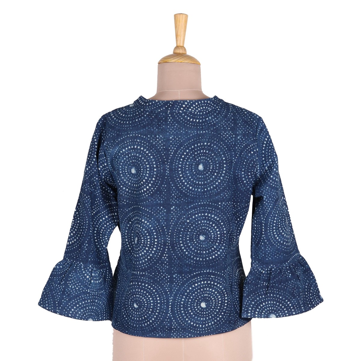 Circle Motif Block-Printed Cotton Jacket from India - Mesmerizing Indigo - S