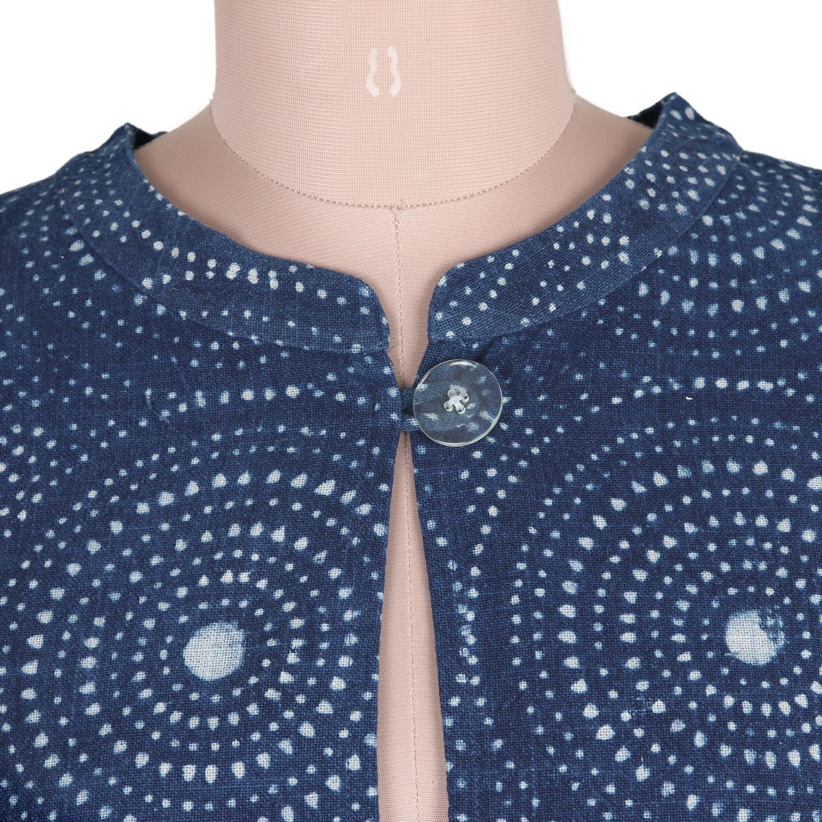 Circle Motif Block-Printed Cotton Jacket from India - Mesmerizing Indigo - XL