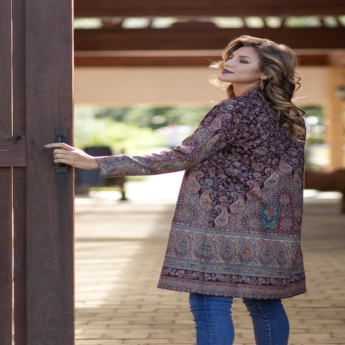 Classic Maroon Jamawar Jacket - Kashmir Splendor - S