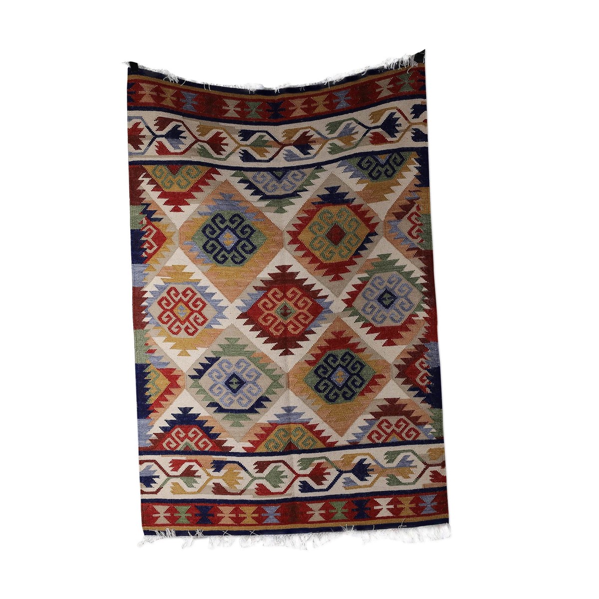 Classic Diamond-Patterned Colorful Wool Rug from India - Palace Diamonds - 4x6 (member)
