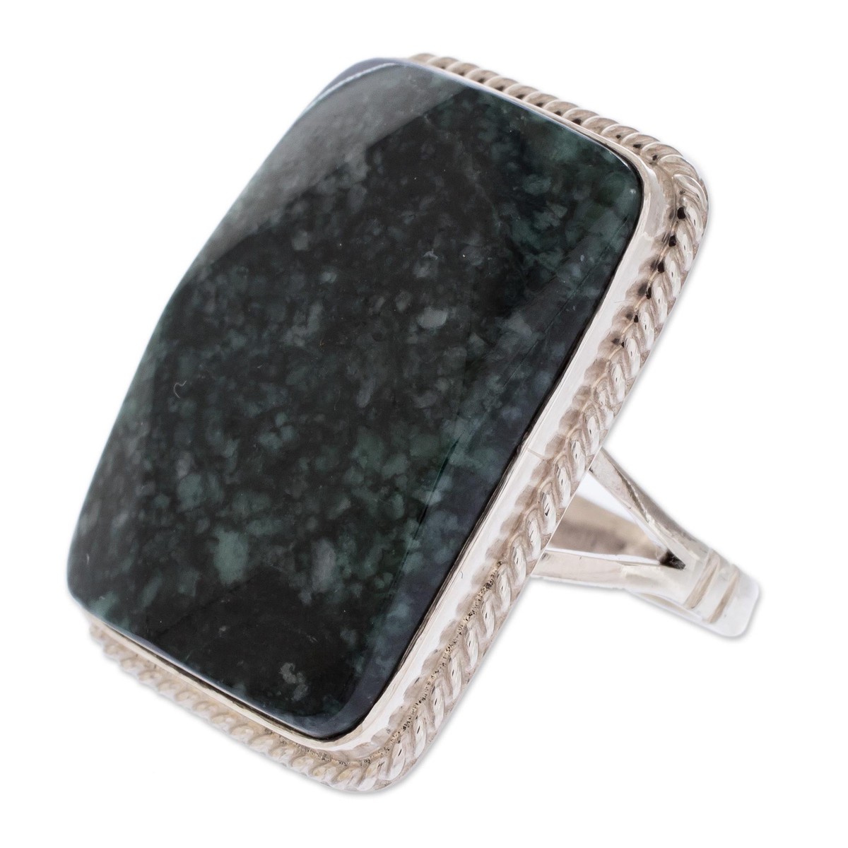 Collectible Modern Jade Sterling Silver Cocktail Ring – Maya Princess – 5 (member)