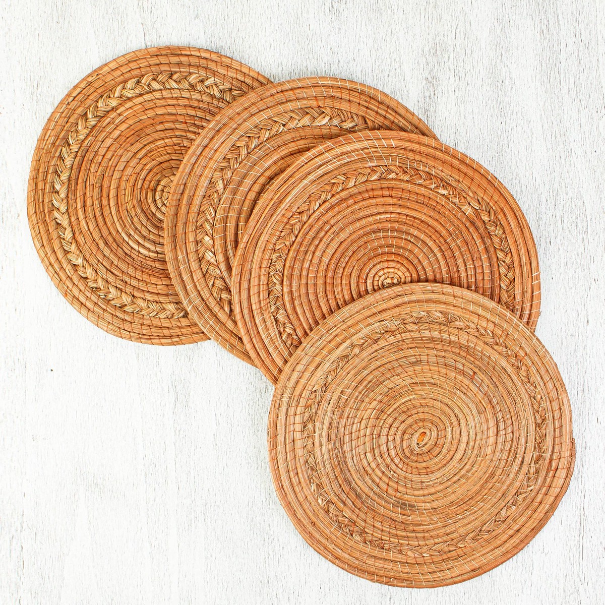 Coiled Natural Pine Needle Placements from Mexico (Set of 4) - Forest Circles