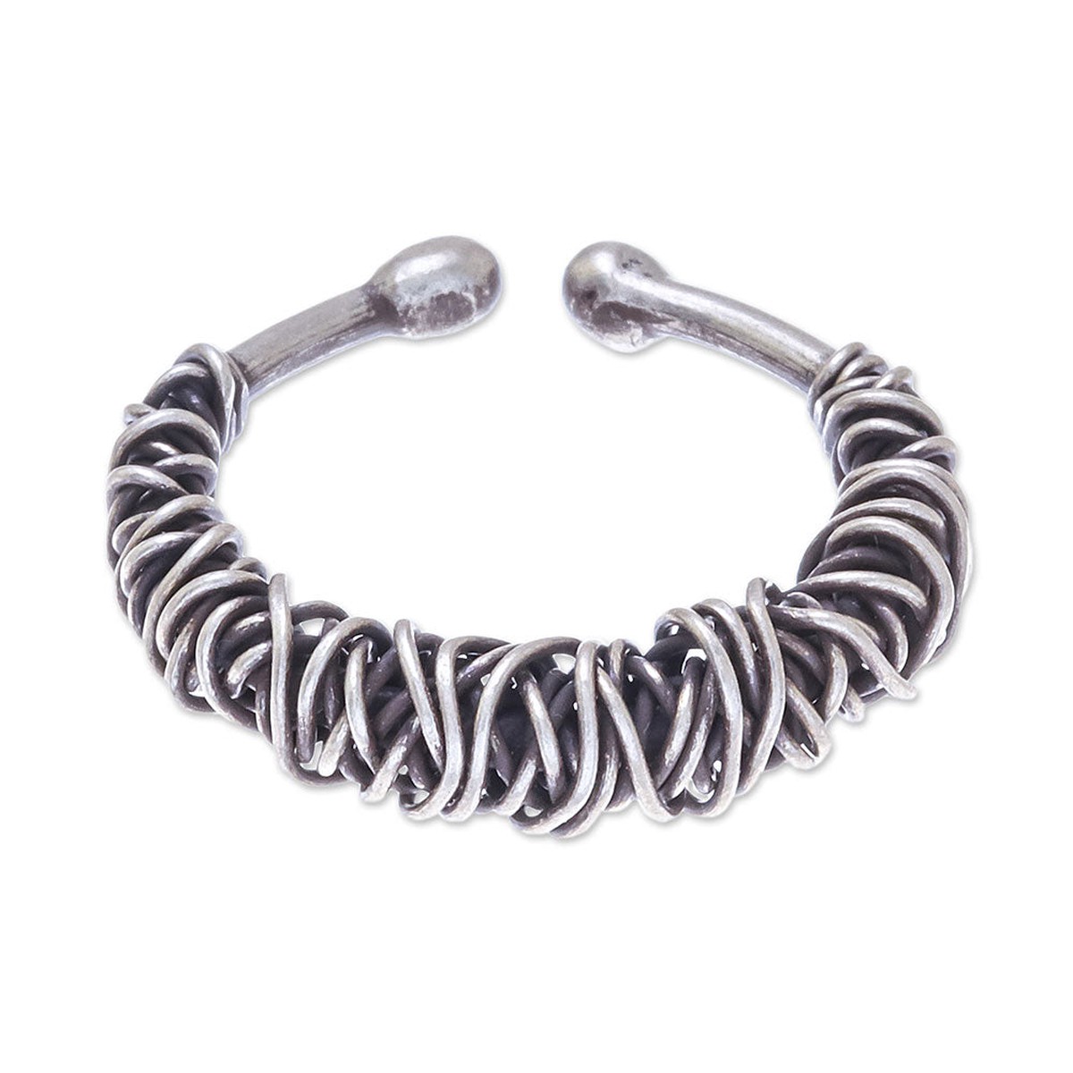 Combination Finish Sterling Silver Wrap Ring from Thailand – Dark Thai Spindle – 9 (member)