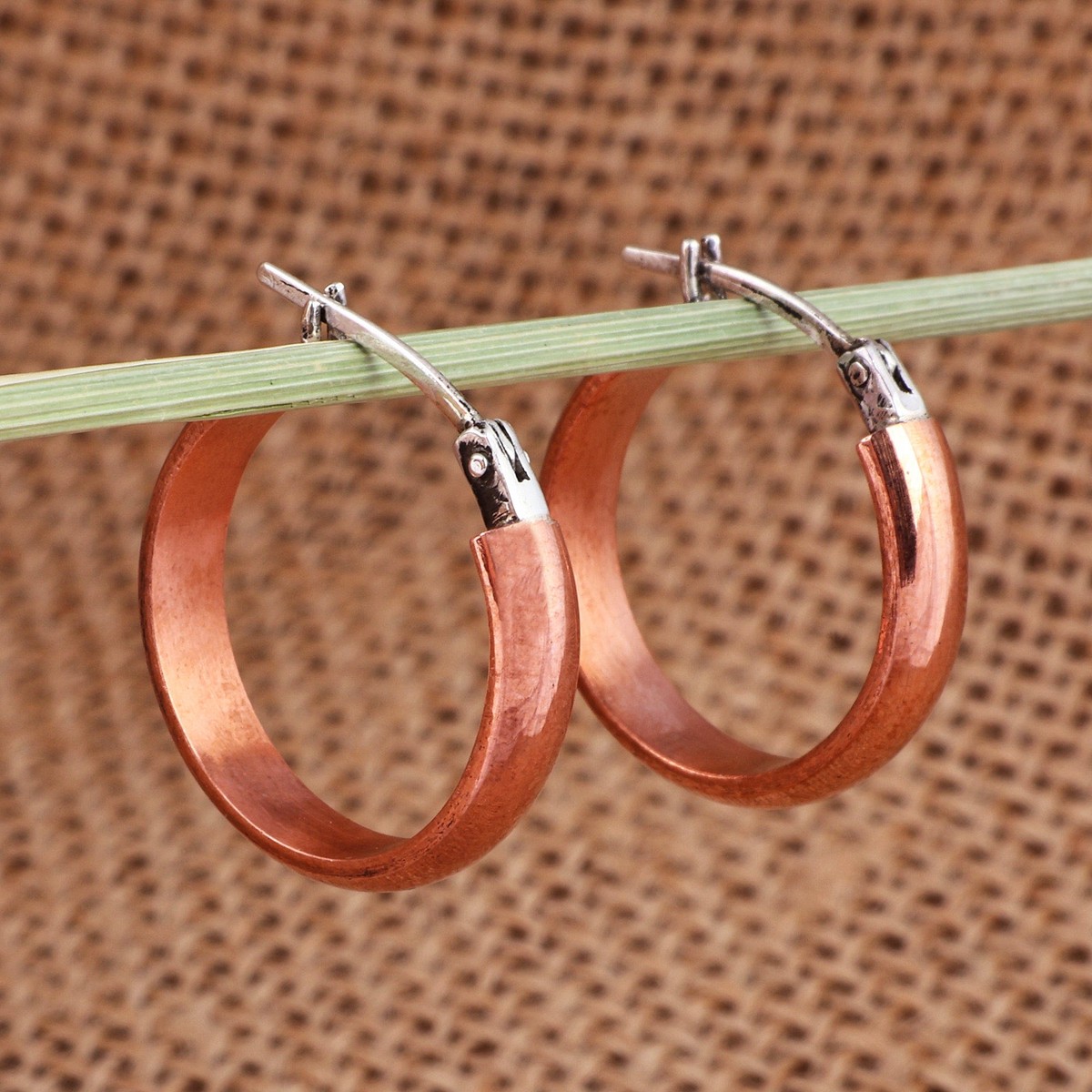 Copper Hoop Earrings with Polished Finish from Armenia - Polished Elegance