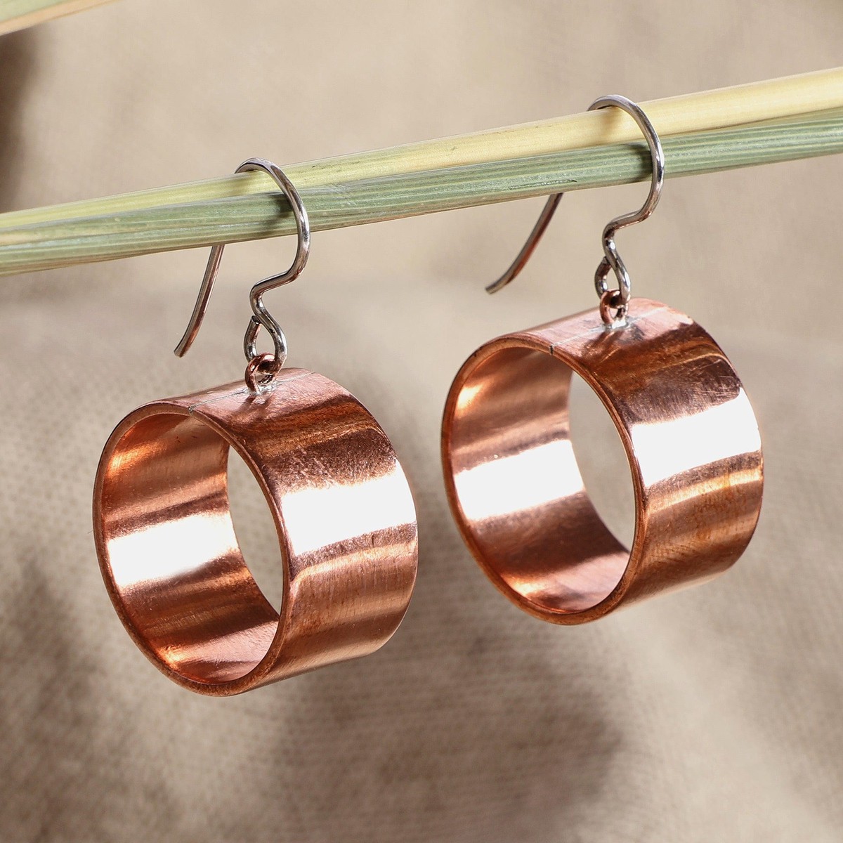 Copper Cylinder Dangle Earrings with Sterling Silver Hooks - Chic Cylinder