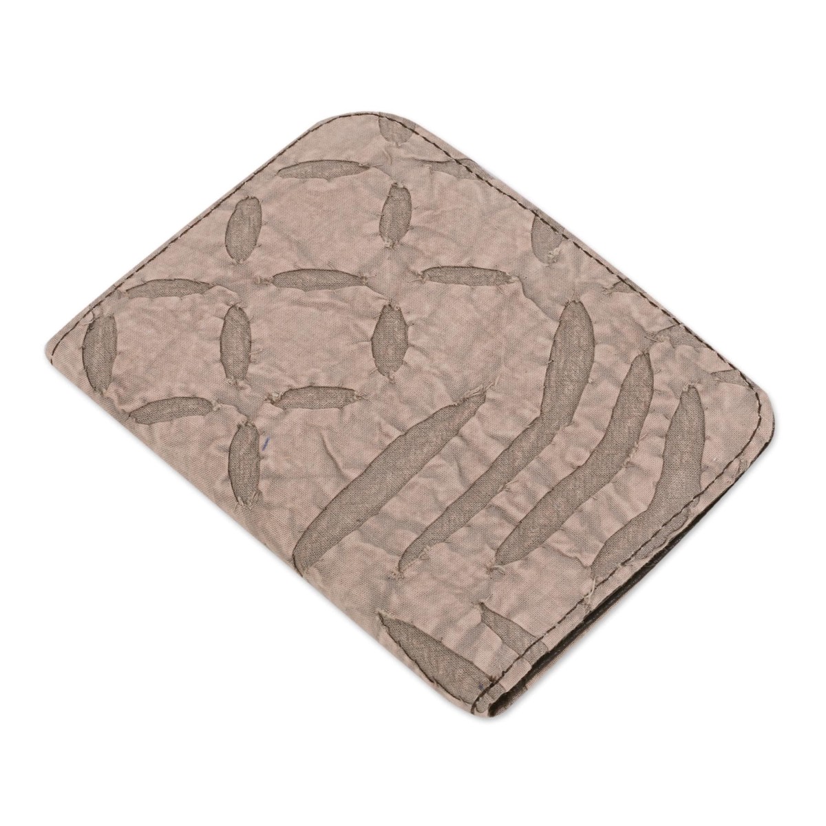 Cotton Appliqu Passport Wallet in Khaki from India - Khaki Delight (member)