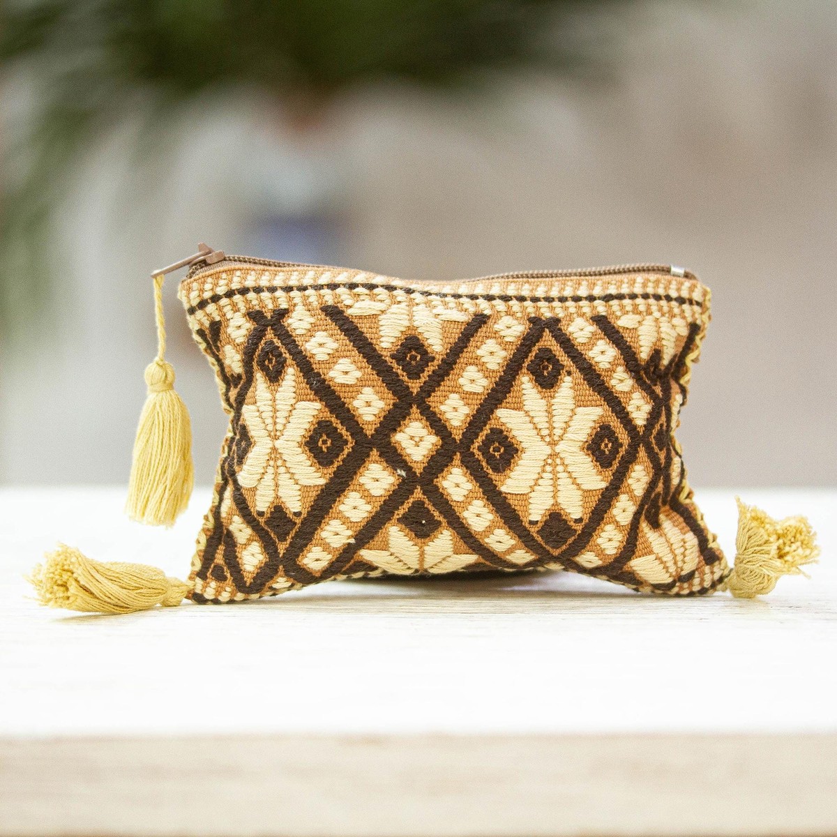 Cotton Coin Purse - Brown Geometry