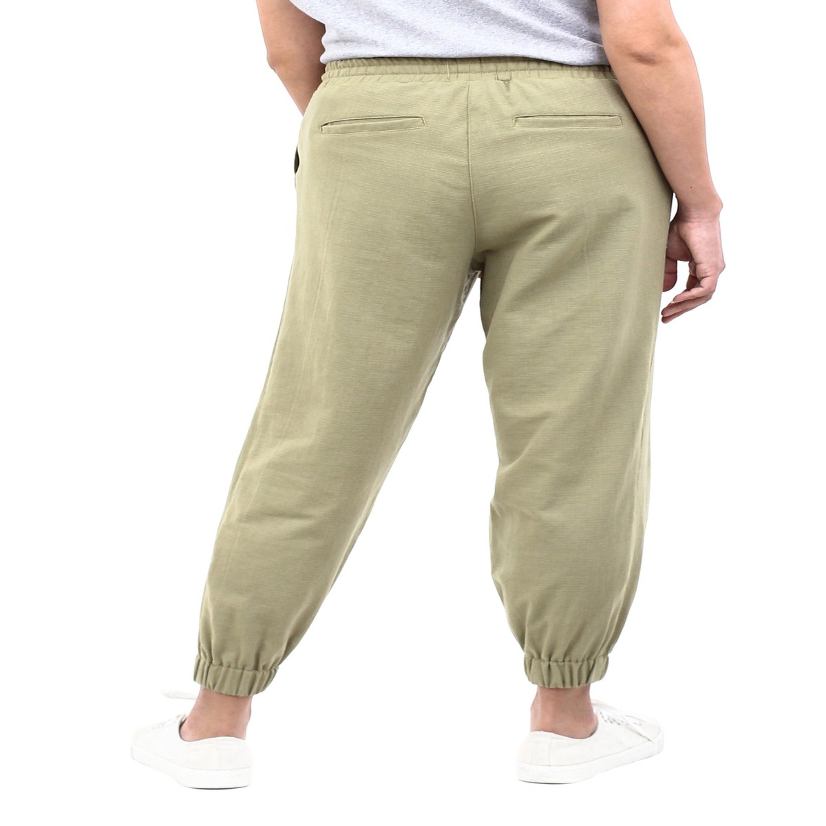 Cotton Twill Jogger Pants with Pockets and Drawstring Waist - Casual in Olive - S
