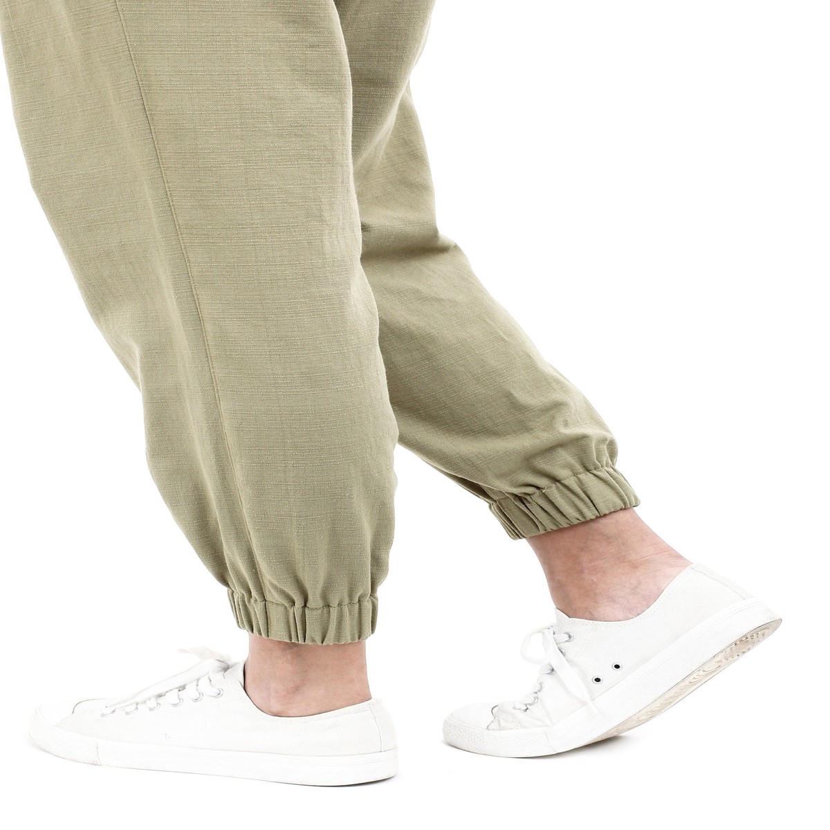 Cotton Twill Jogger Pants with Pockets and Drawstring Waist - Casual in Olive - XL
