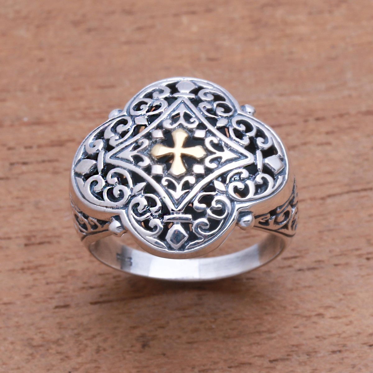 Cross-Themed Gold Accented Sterling Silver Signet Ring – Jagaraga Prince – 8 (member)