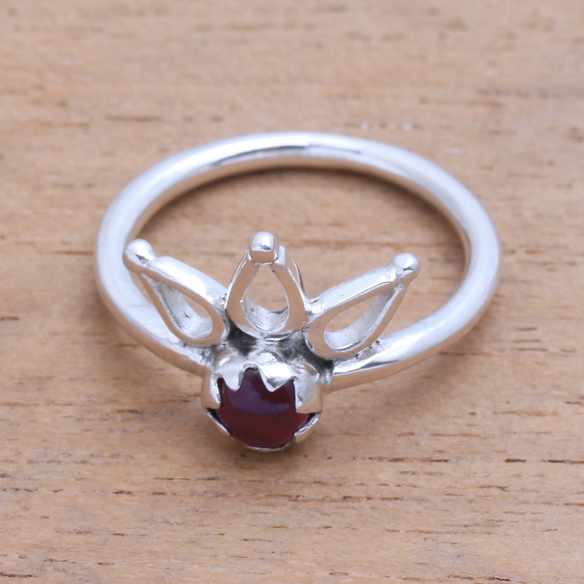 Crown Motif Garnet Cocktail Ring from Bali – Lotus Crown – 10