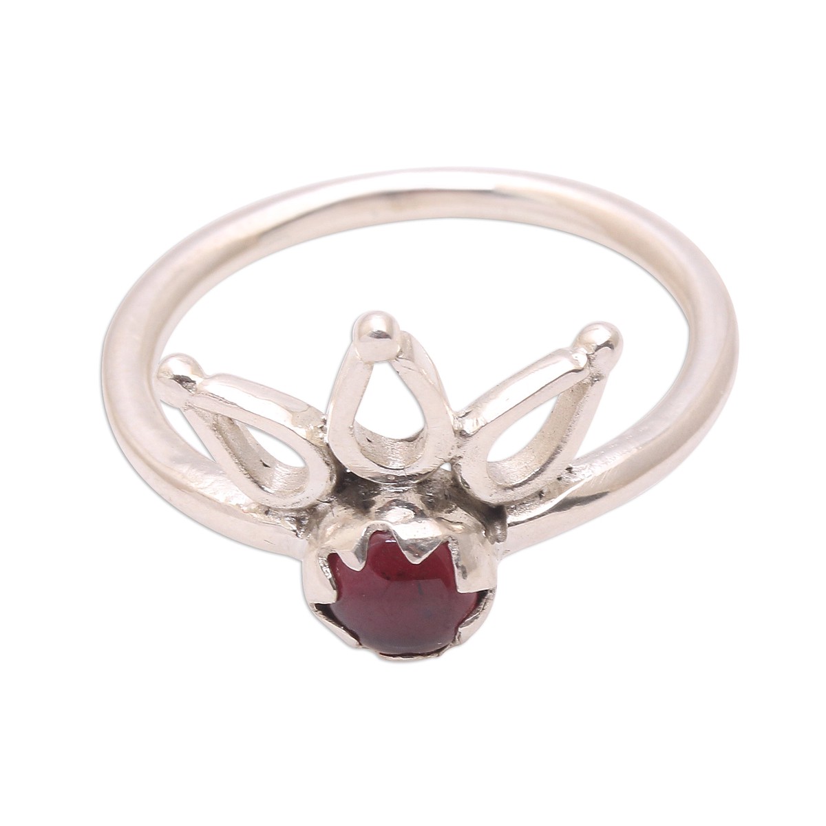 Crown Motif Garnet Cocktail Ring from Bali – Lotus Crown – 11
