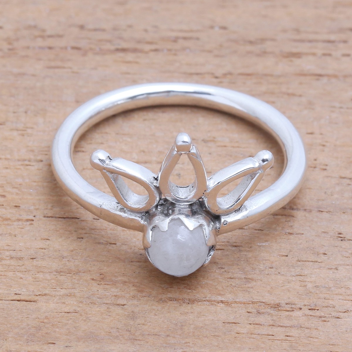 Crown Motif Moonstone Cocktail Ring from Bali – Lotus Crown – 10