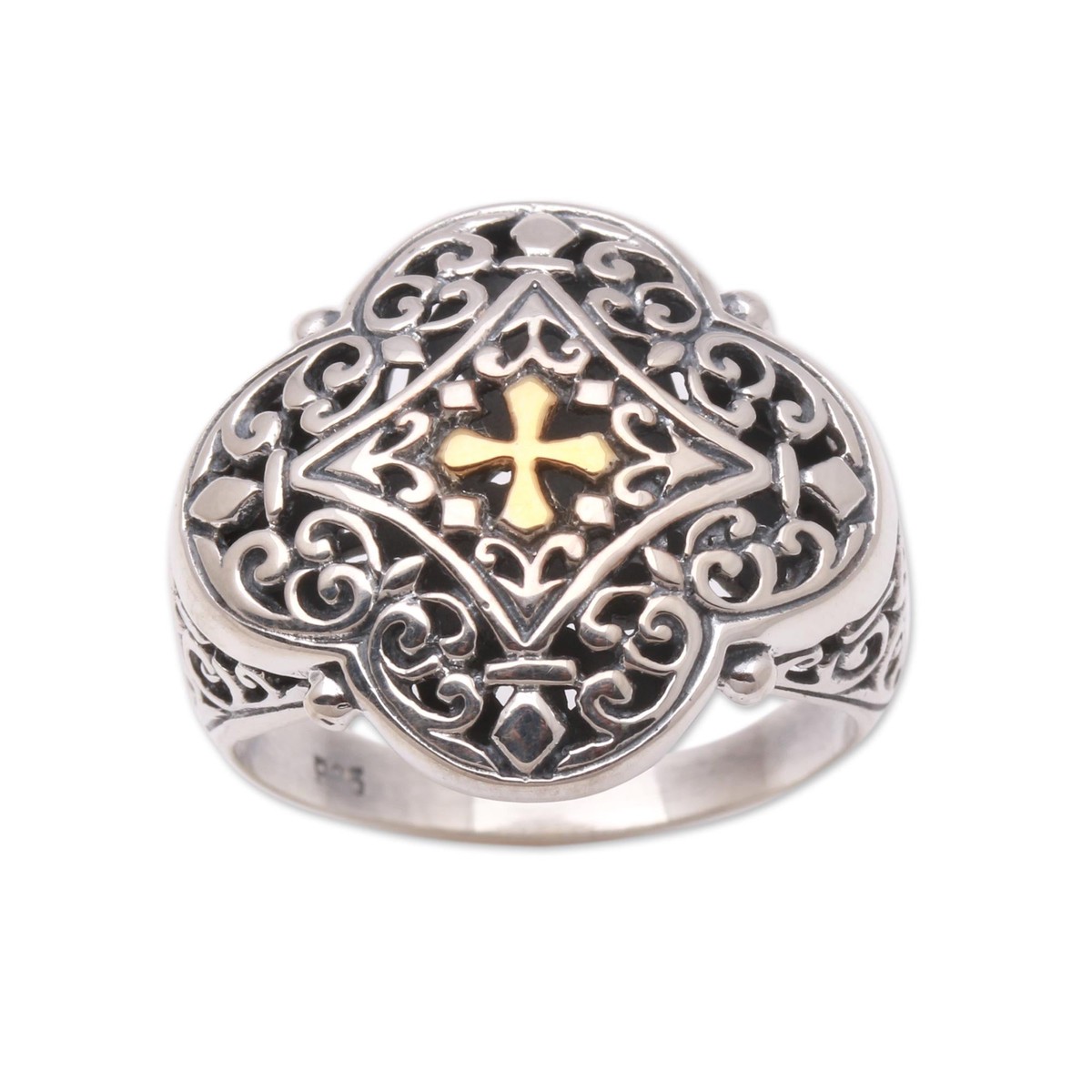 Cross-Themed Gold Accented Sterling Silver Signet Ring – Jagaraga Prince – 11