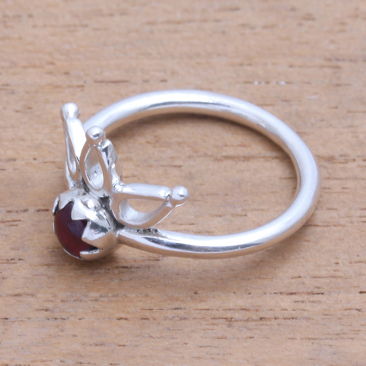 Crown Motif Garnet Cocktail Ring from Bali – Lotus Crown – 5