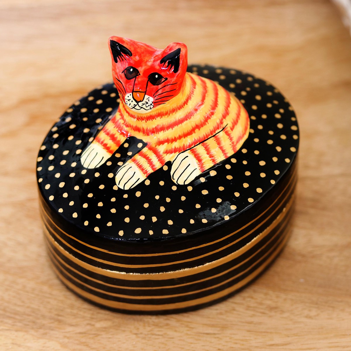 Decorative Papier Mache Cat-Motif Box - Cat Nap