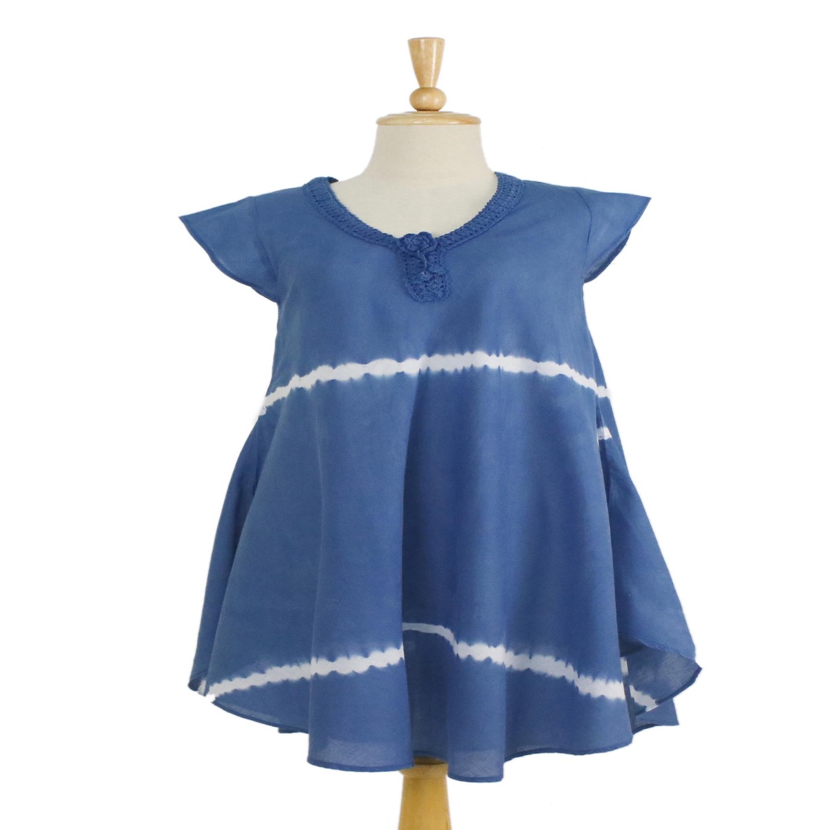 Denim Blue White Stripe Tie-Dye Cap Sleeve Cotton Dress – Sprite – S (member)