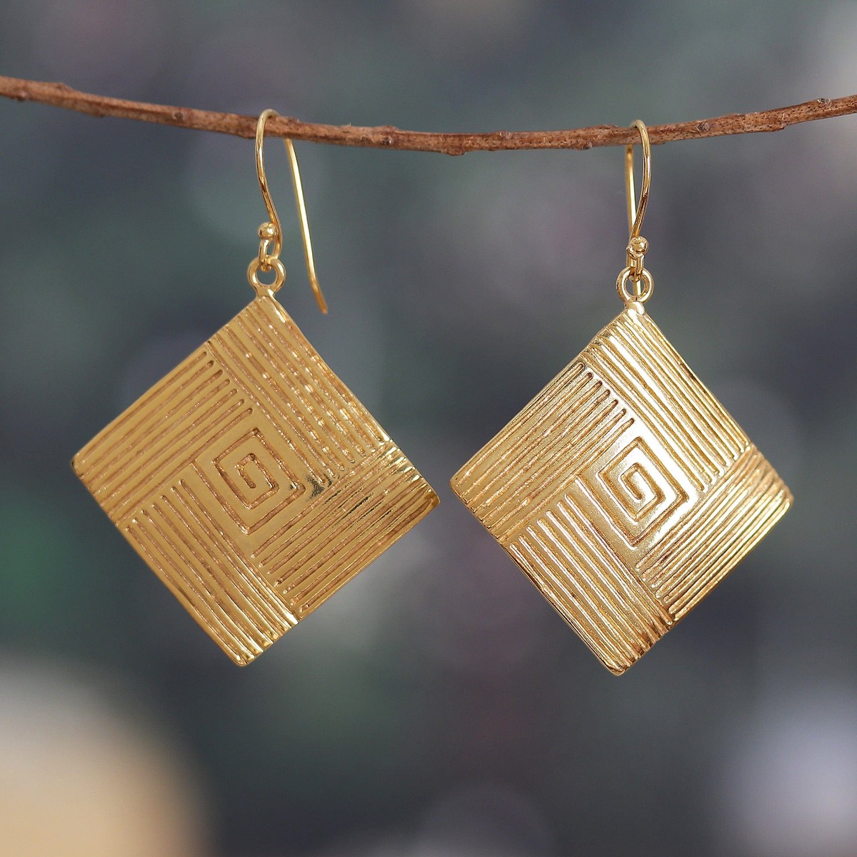 Diamond-Shaped Polished Brass Dangle Earrings from India – Diamond Routes