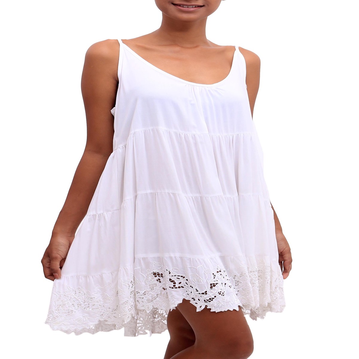 Embroidered Rayon Sundress in Snow White from Bali – Snow White Dewi – S