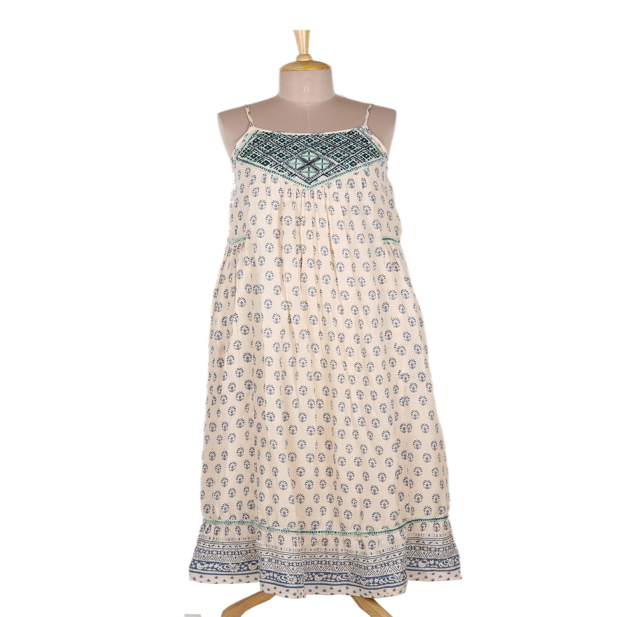 Embroidered Viscose Floral Motif Maxi Dress – Corfu Seas – XXL