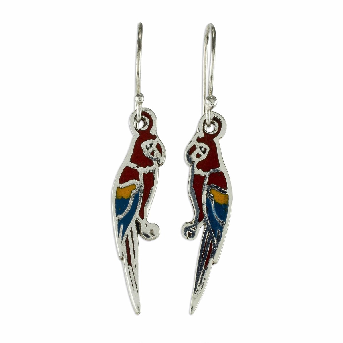 Enameled Sterling Silver Costa Rican Macaw Earrings – Scarlet Macaws (member)