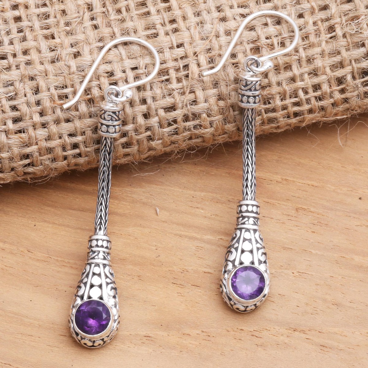 Faceted Amethyst Dangle Earrings from Bali – Tears of a Goddess