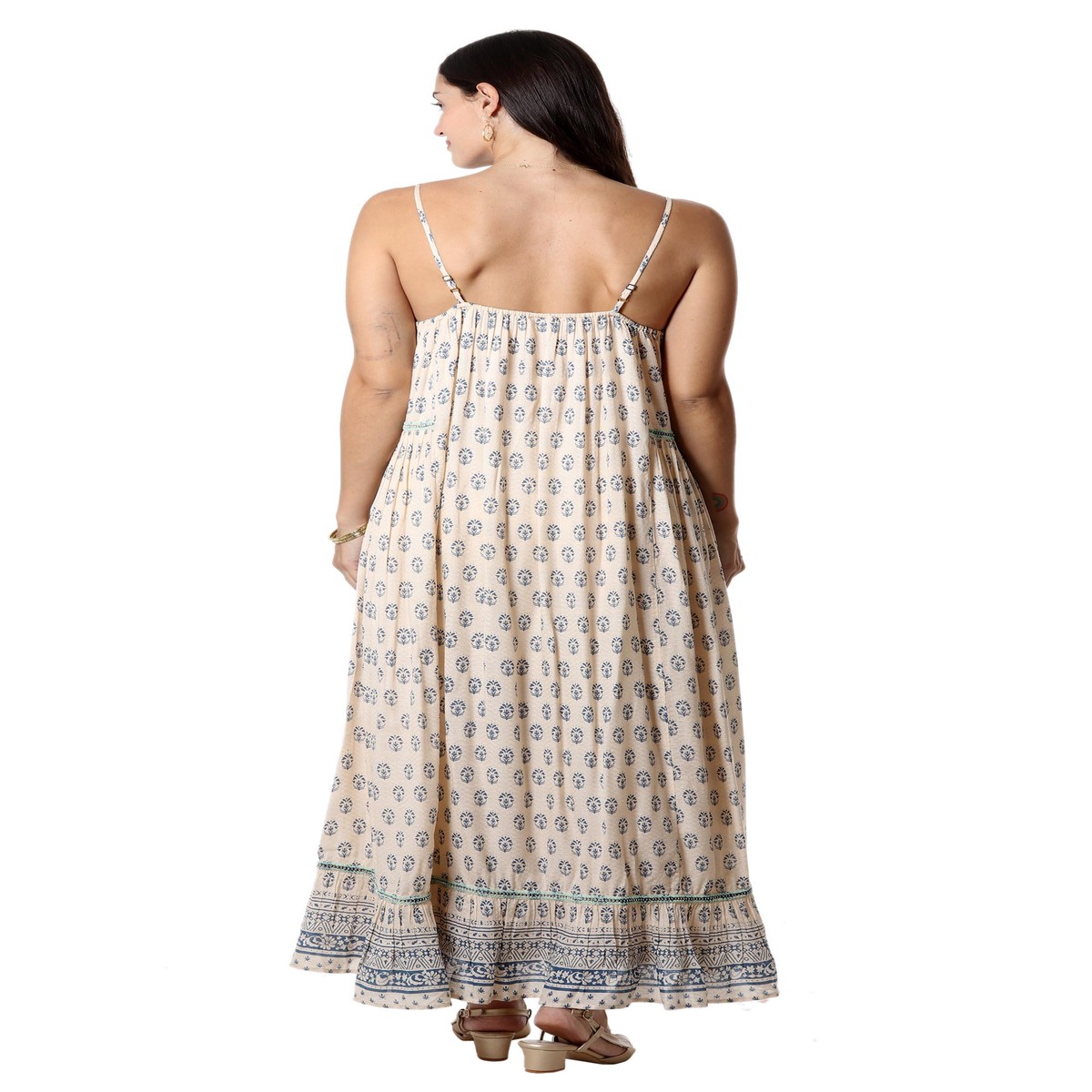 Embroidered Viscose Floral Motif Maxi Dress – Corfu Seas – XL