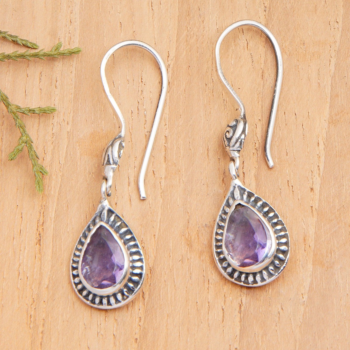 Faceted One-Carat Amethyst Dangle Earrings from Bali – Gleam of Wisdom