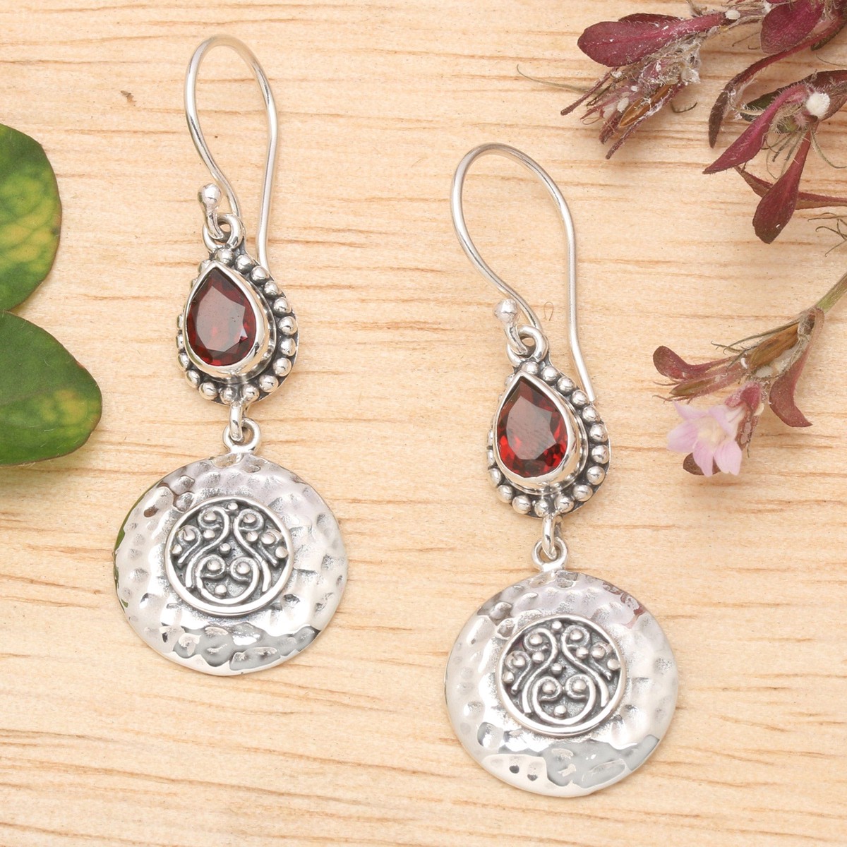 Faceted Pear-Shaped Garnet Dangle Earrings from Bali – Bali’s Red Paradise