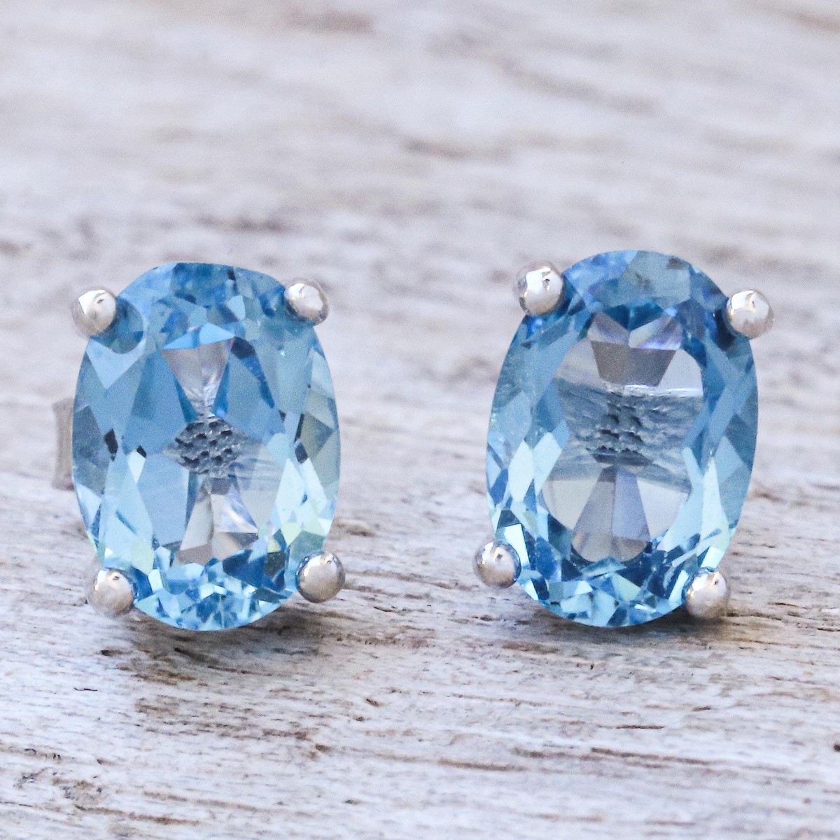 Faceted Blue Topaz Stud Earrings from Thailand – London Ovals