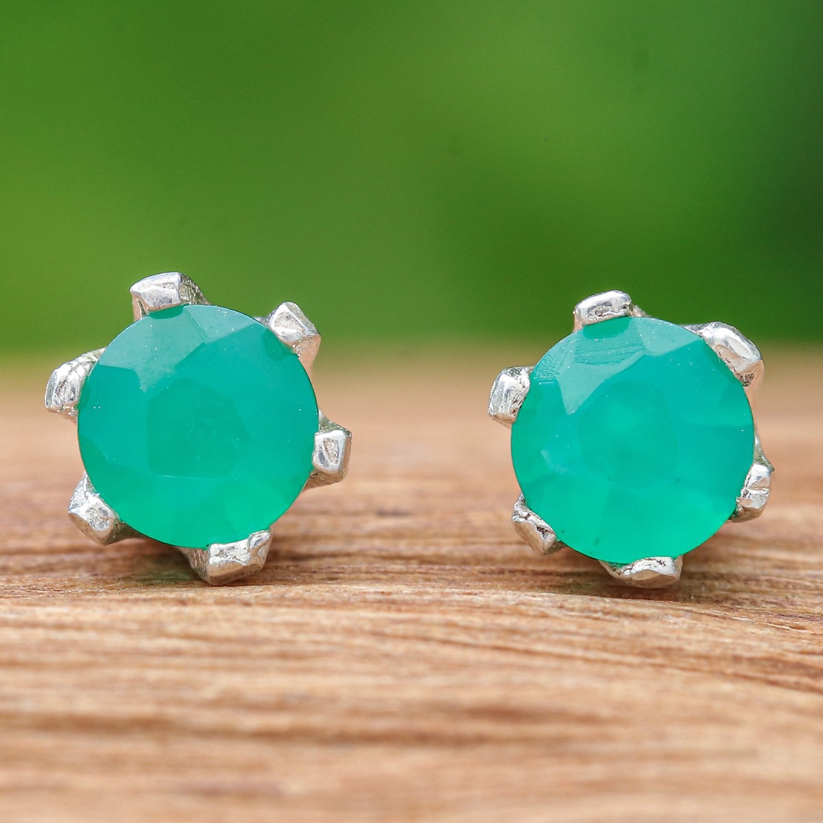 Faceted Green Chalcedony Sterling Silver Stud Earrings – Royalty Blooms