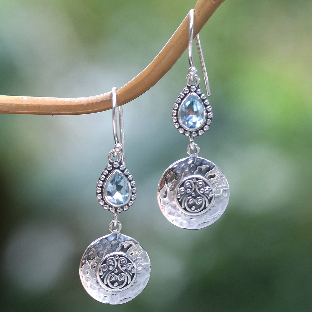 Faceted Pear-Shaped Blue Topaz Dangle Earrings from Bali – Bali’s Blue Paradise