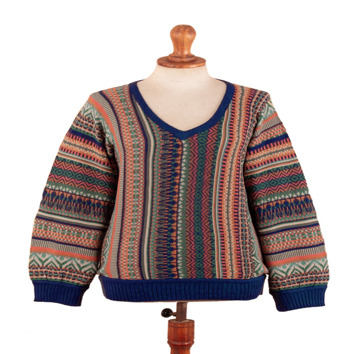 Geometric-Themed Knit Baby Alpaca Blend Pullover Sweater – Earthy Threads – L/XL (member)