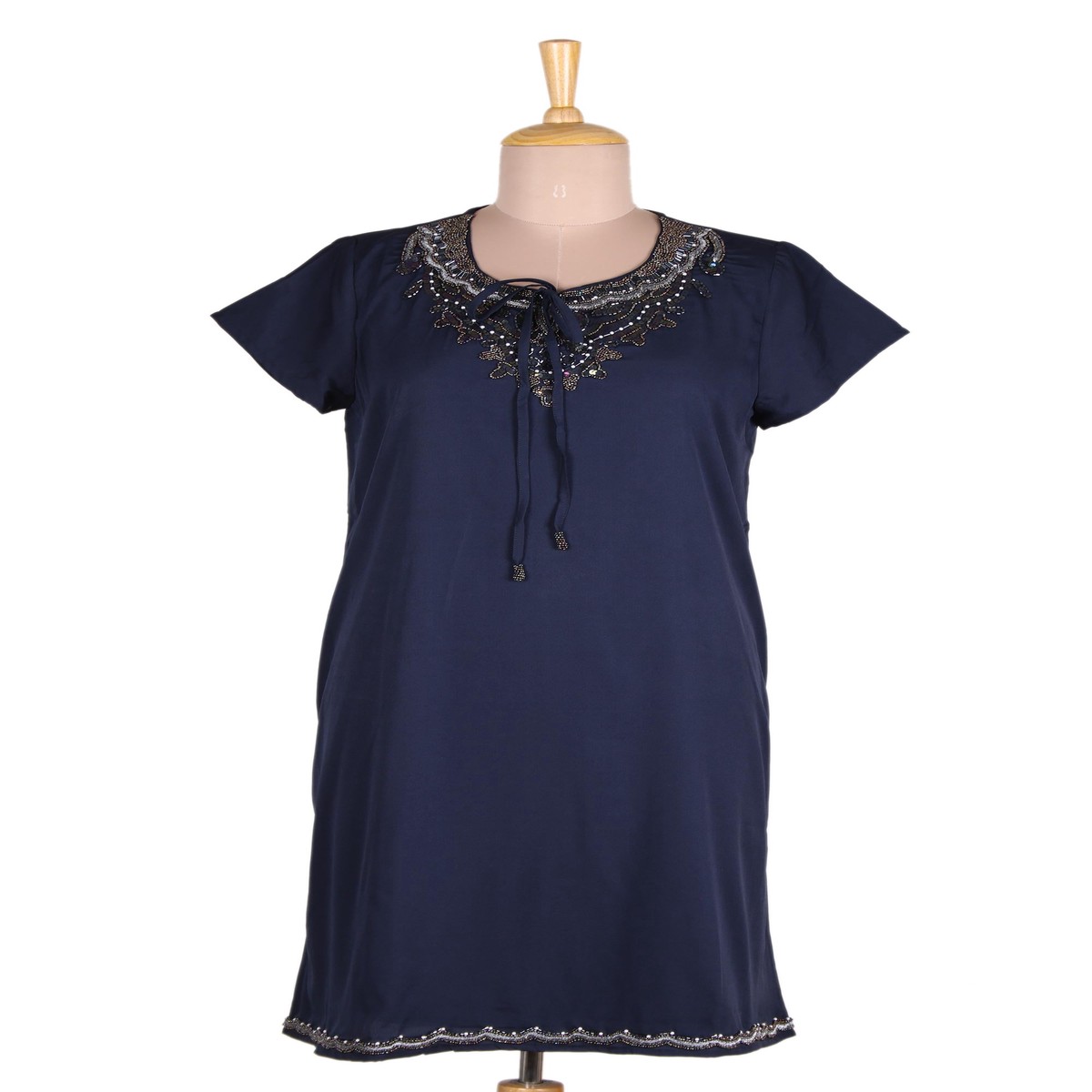 Glass Beaded Tunic-Style Dress from India - Jaipur Glamour - M