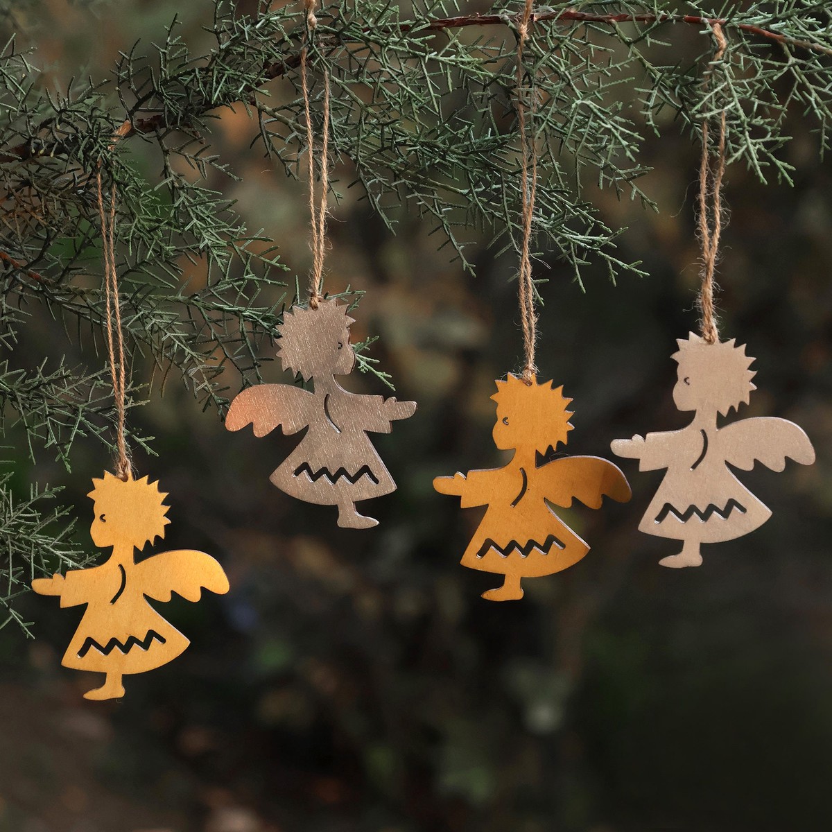 Golden and Silver Angel-Themed 4-Piece Wood Ornament Set – Angels of Heaven