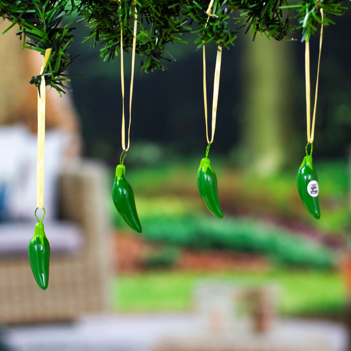 Green Ceramic Serrano Pepper Ornaments (Set of 4) - Serrano Peppers in Green