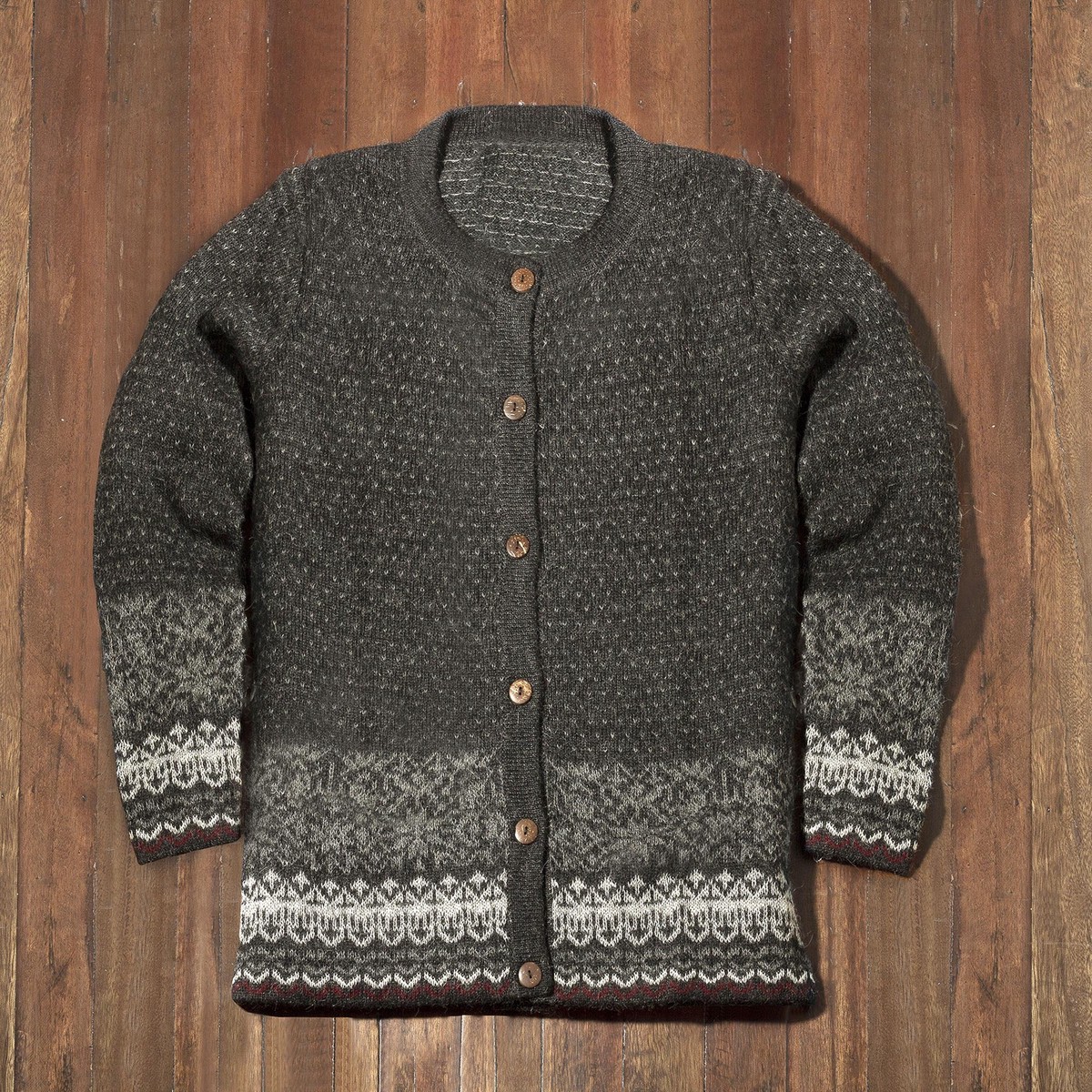 Graphite and Smoke 100% Alpaca Cardigan from Peru – Wintry Passion – L (member)