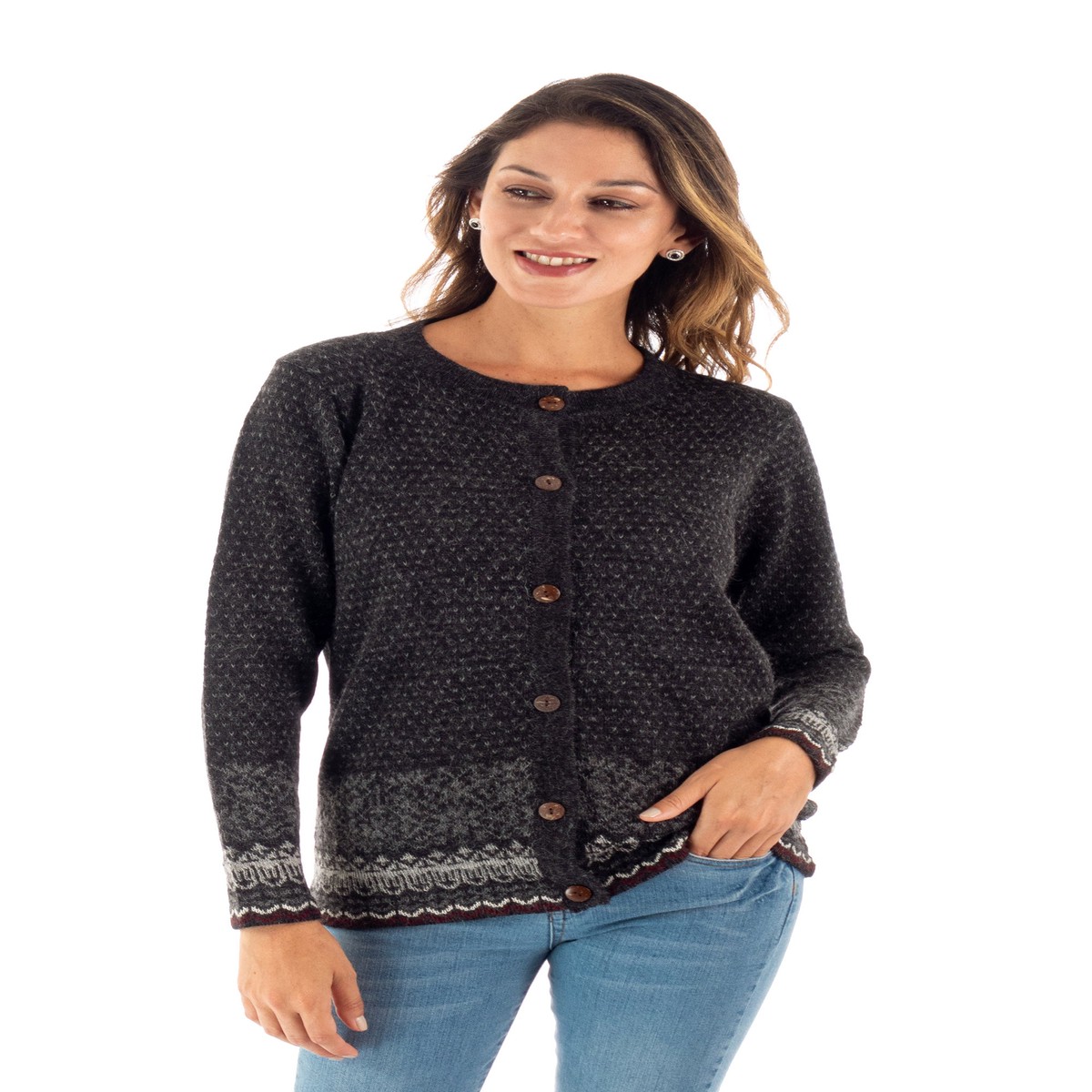 Graphite and Smoke 100% Alpaca Cardigan from Peru - Wintry Passion - M