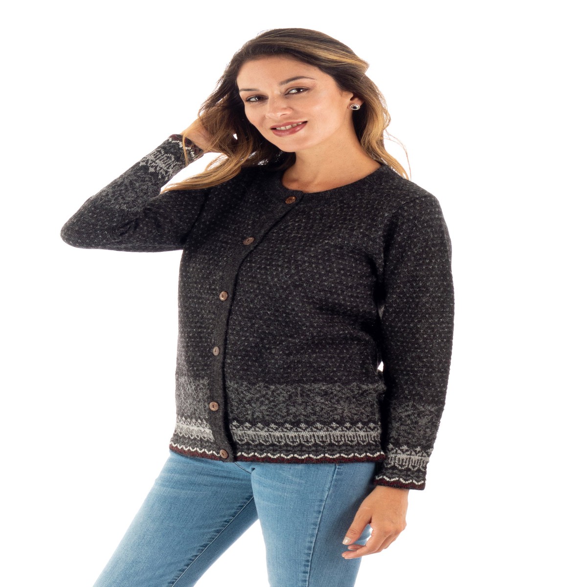 Graphite and Smoke 100% Alpaca Cardigan from Peru - Wintry Passion - S (member)