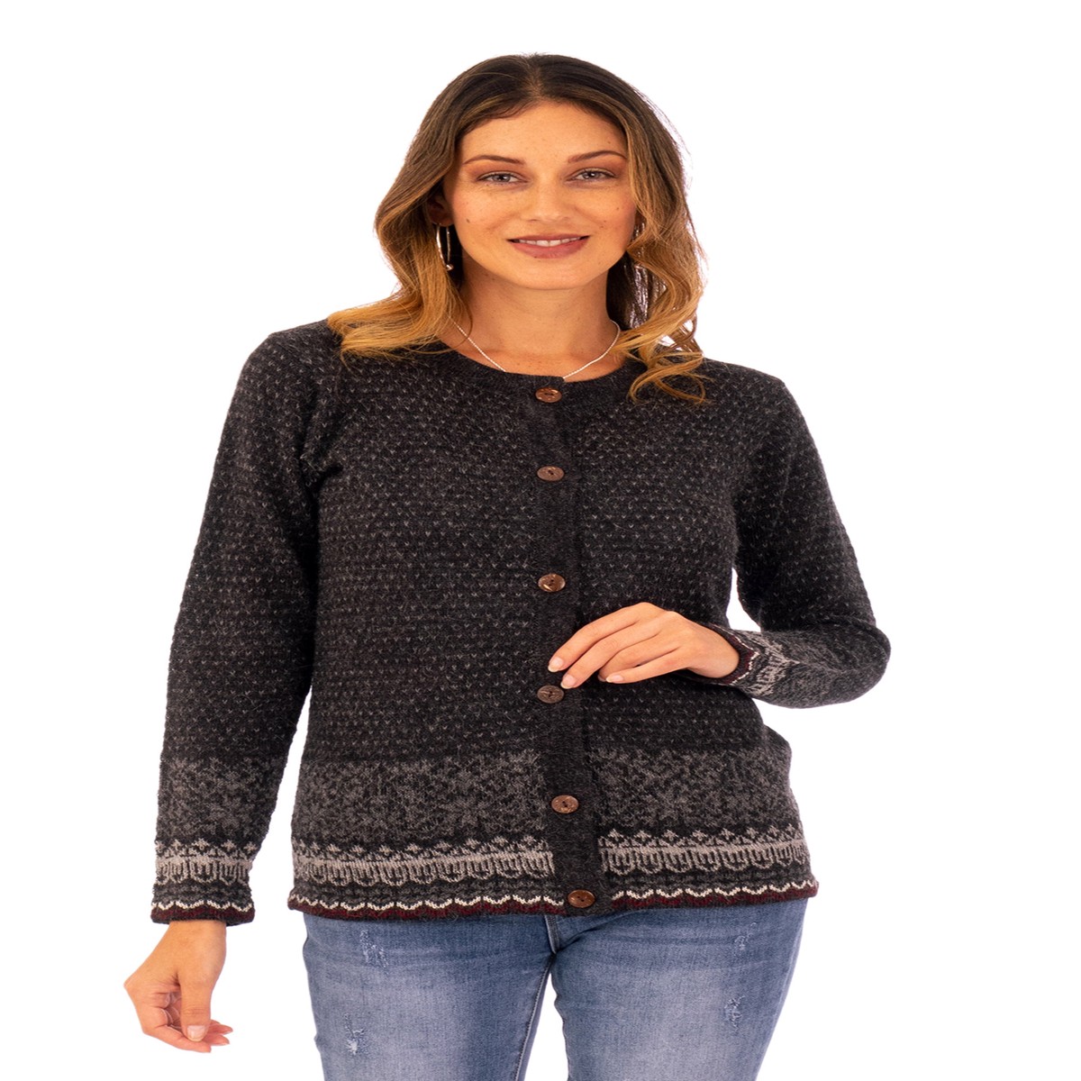 Graphite and Smoke 100% Alpaca Cardigan from Peru - Wintry Passion - XL (member)