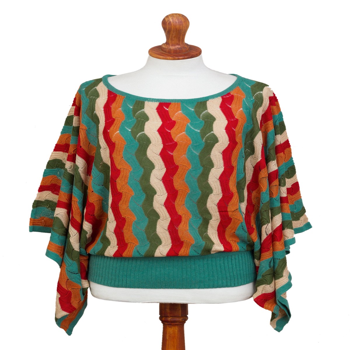 Green and Scarlet Vertical Stripe Alpaca Blend Sweater - Tropical Heatwaves - S/M (member)