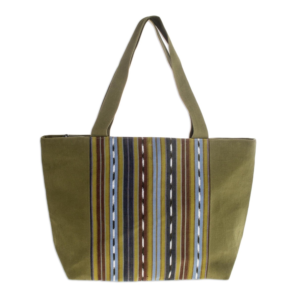 Green Striped Cotton Tote Bag Handwoven in Guatemala – Maya Meadows (member)