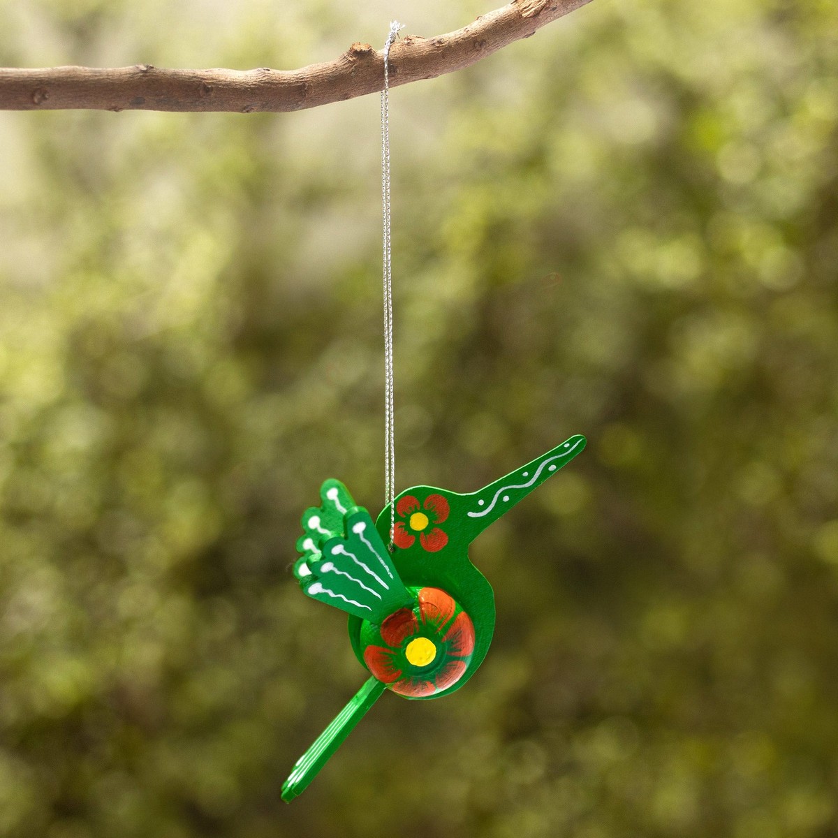 Green Hand-Painted Hummingbird Christmas Ornament - Emerald Hummingbird