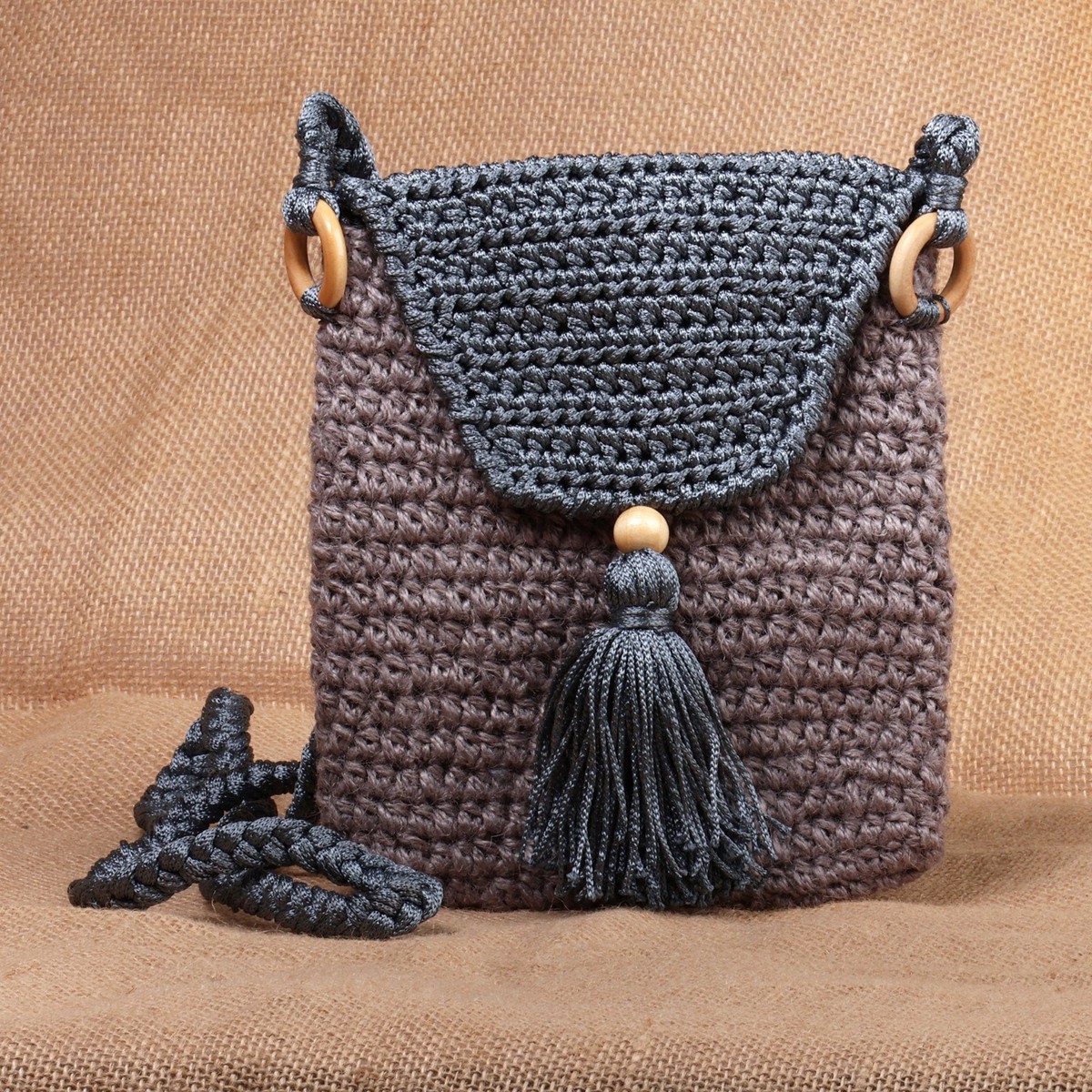 Grey and Blue Knit Sling Bag with Braided Strap from Armenia – Adventures in Grey