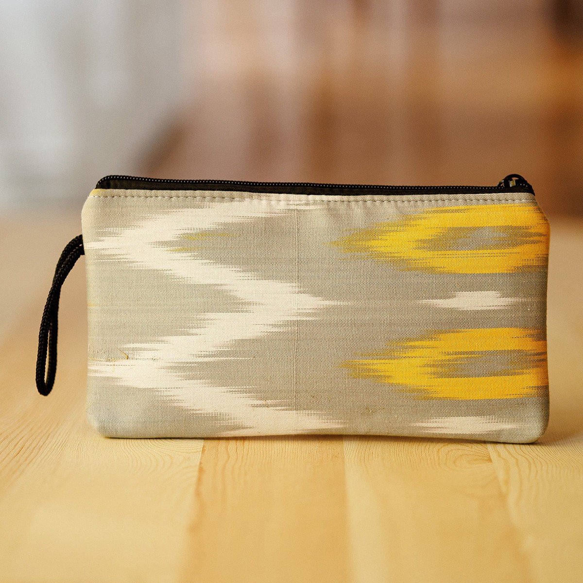 Grey and Yellow Ikat Patterned Cotton Cosmetic Bag – Yellow Frequencies