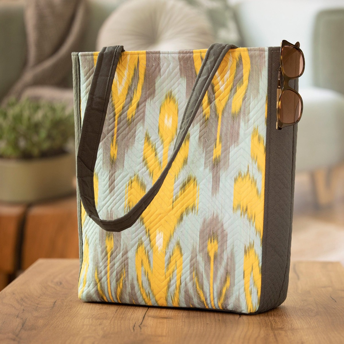 Grey Yellow & Light Blue Traditional Ikat Patterned Tote Bag – Joyfulness