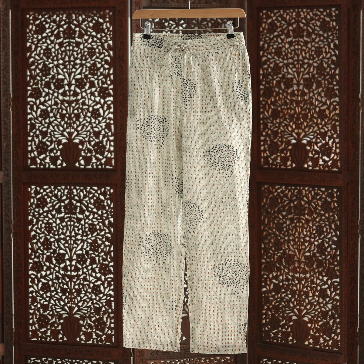 Hand Block Printed Ivory Cotton Pants – Mumbai Muse – XL